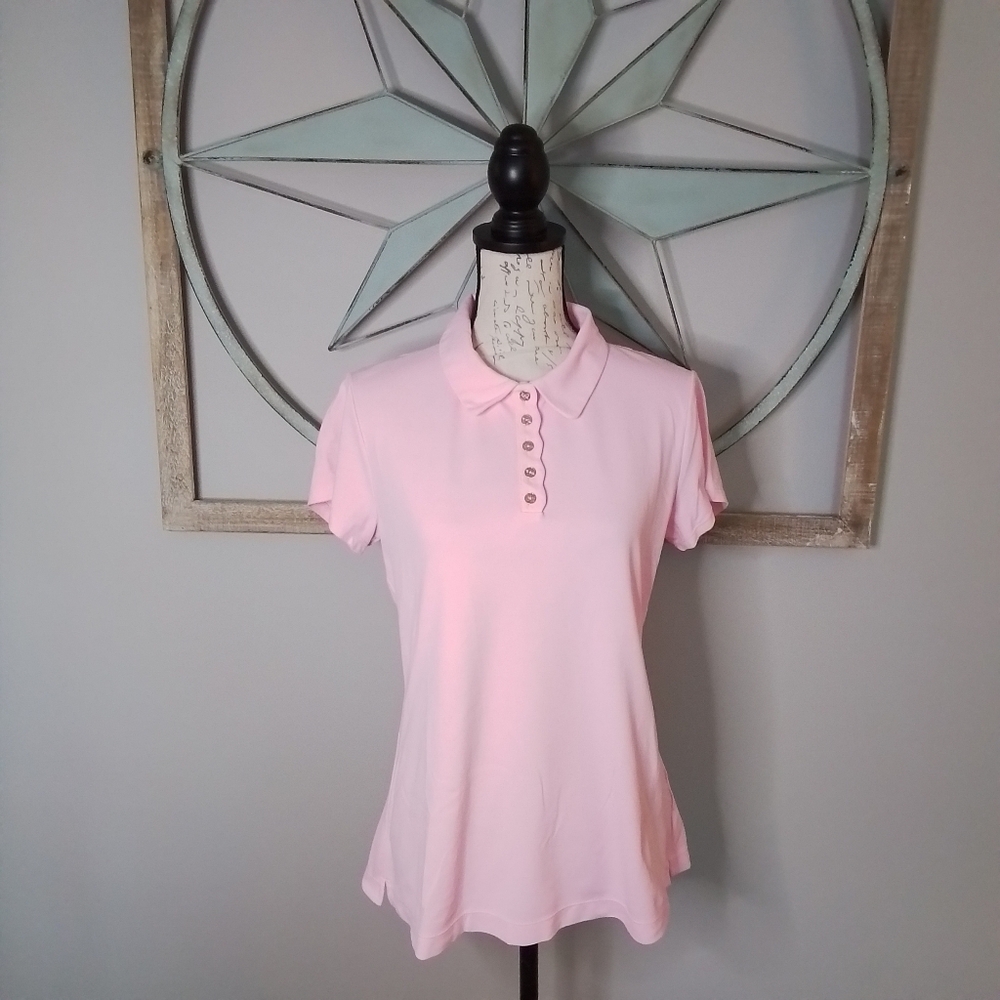 Lilly Pulitzer Luxletic Frida Scallop Polo Conch Shell Pink - L - Picture 7 of 16